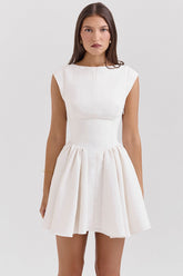 Enchant-White Open Back Mini Dress