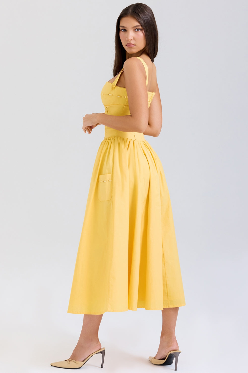 Vivien-Apricot Cotton Midi Sundress