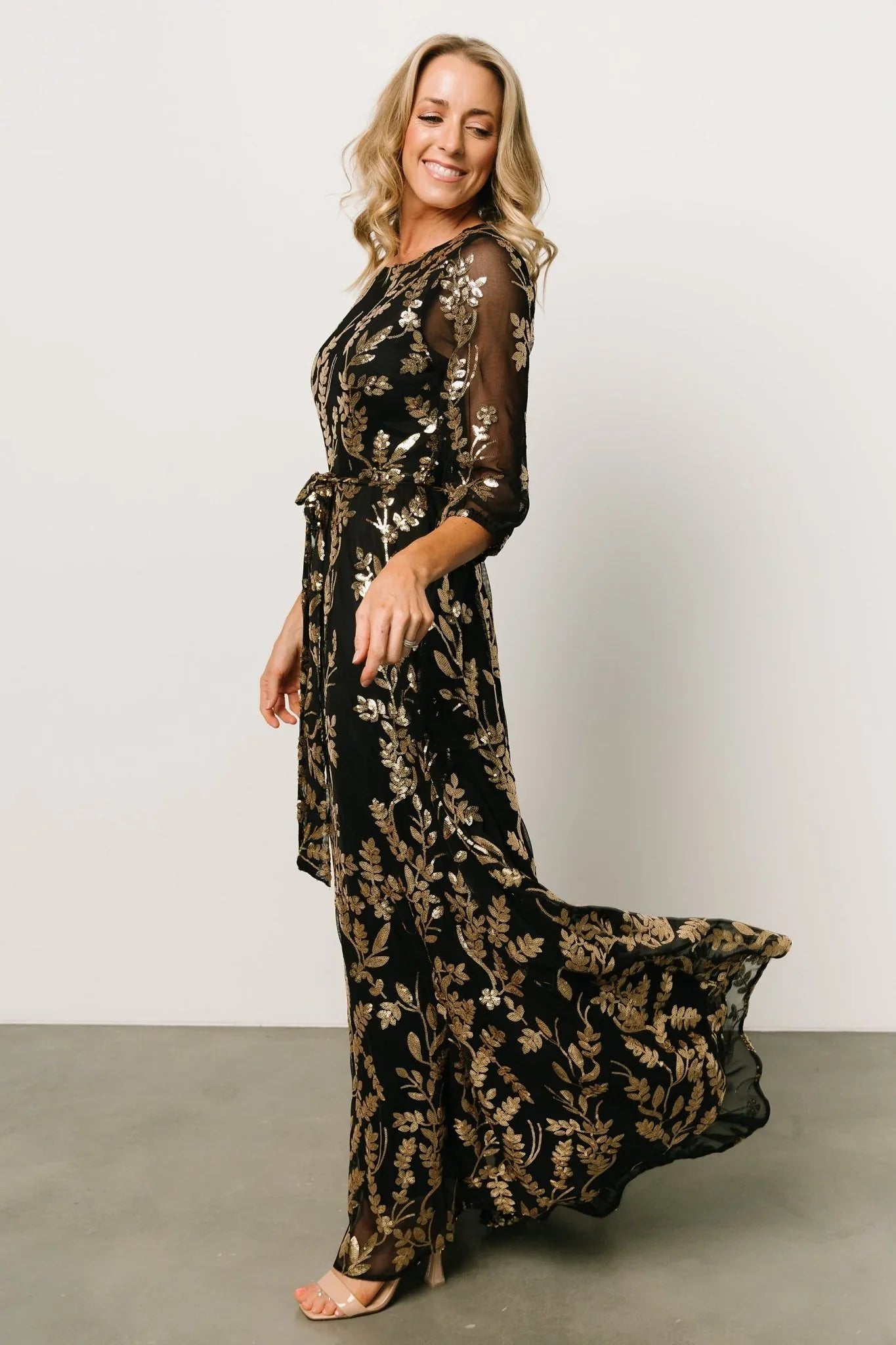Destiny Sequin Maxi Dress | Black + Gold